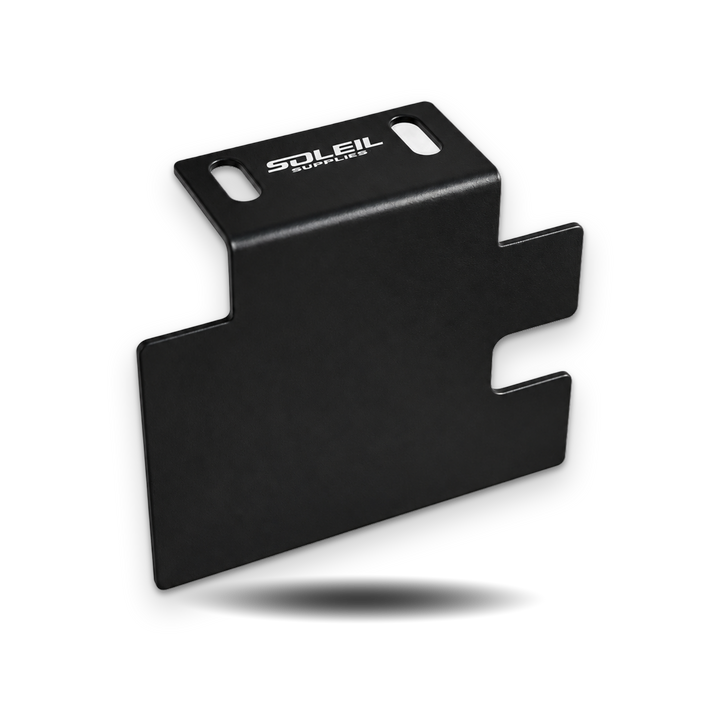 Black Yozma metal storage-box panel with two mounting slots on a white background