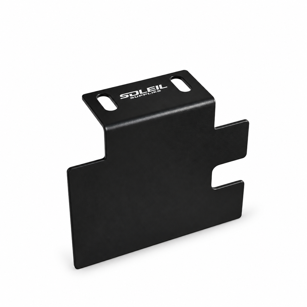 Black Yozma metal storage-box panel with two mounting slots on a white background
