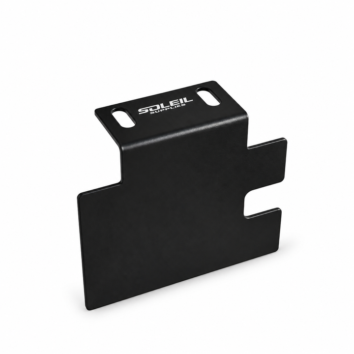 Black Yozma metal storage-box panel with two mounting slots on a white background